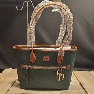 Dooney & Bourke Forest Green Tote with Tan Accents. New With Tags